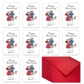 Set of 10 minimalist hand-drawn anniversary cards with 10 vibrant red envelopes - Couple Backview Simple Style (T02040100)