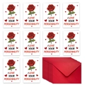 Set de 10 tarjetas de San Valentín con rosas rojas y sobres a juego en fondo blanco - Amo Tu Personalidad - Rosa Roja (T02040200)