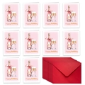 Set di 10 biglietti di auguri rosa con motivo champagne e buste rosse coordinate - T02040033