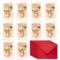 Set of 10 cartoon tiger birthday cards with red envelopes and festive animal graphics - T02040017