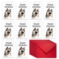Set of 10 cute cartoon husky happy birthday greeting cards with vibrant red envelopes - 3D Cartoon Husky Style (T02040029)