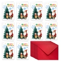 Set of 10 Merry Christmas cards with red envelopes and festive holiday illustrations - Santa Claus And Girl Style (T02040134)