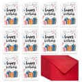 Set di 10 biglietti d'auguri pieghevoli con buste rosse e motivi di scatole regalo - T02040034