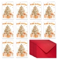 Detail view of 10-piece Merry Christmas card set with red envelopes and tree design - T02040135