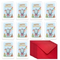 Set of 10 happy birthday cards with cute cartoon animals and matching red envelopes - T02040015
