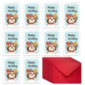 Detailed set of 10 Shih Tzu birthday cards with matching red envelopes and balloons - Illustrative Shih Tzu With Bow Style (T02040031)