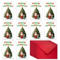 Set of 10 holiday cards with Happy Holidays text and matching red envelopes - T02040136
