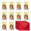 Bulk set of 10 funny birthday cards with red envelopes and pop art woman illustration - Kissing Woman Style (T02040043)