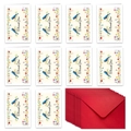 Set di 10 biglietti di ringraziamento floreali con uccelli e buste rosse incluse - Stile Floreale Uccello Blu (T02040073)