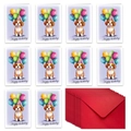 Bulk set of 10 cute watercolor dog birthday cards with vibrant red envelopes - Watercolor Party Hat Puppy Style (T02040032)