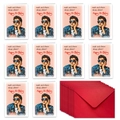 Detailed grid layout of ten funny pop art birthday cards with matching red envelopes - T02040044