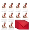 Set di 10 biglietti di compleanno vintage con buste rosse e illustrazioni umoristiche - Stile Donne Festa Retrò (T02040210)