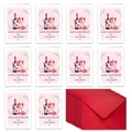 Set di 10 biglietti d'anniversario con motivi champagne e buste rosse eleganti - Celebrazione Champagne Anniversario (T02040093)