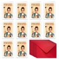 Set of 10 funny retro comic birthday cards with red envelopes and vintage female illustration - Selfie Woman Style (T02040045)