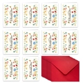 Dettaglio di 10 biglietti di ringraziamento floreali con farfalle e 10 buste rosse - Stile Farfalla Uccello Fresco (T02040075)
