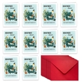 Set of 10 folded housewarming cards featuring a cozy cat on armchair illustration - Lazy Cat On Green Chair Style (T02040058)