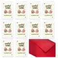 Dettaglio di un set di 10 biglietti con cupcake e buste rosse disposti in una griglia - Cupcake Grazie (T02040094)