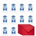 Detailed set of 10 cute watercolor otter thank you cards with vibrant red envelopes - Otter Style (T02040065)