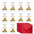 Detail view of 10-piece Happy New Home cards with vintage car illustration and red envelopes - Vintage Car With Luggage Style (T02040059)