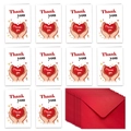 Detailed set of 10 thank you cards featuring a red heart illustration and envelopes - Hands Holding Heart Warm Design (T02040087)