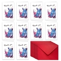 Detailed set of 10 thank you cards with rhino watercolor prints and 10 red envelopes - Rhino Style (T02040066)