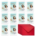 Bulk set of 10 funny cartoon birthday cards with red envelopes and humorous comic art - Eating Cake Woman Style (T02040047)