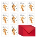 Set di 10 biglietti di ringraziamento con giraffe e buste rosse coordinate per regali - Stile Giraffa (T02040070)