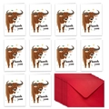 Detailed view of 10-piece cute African buffalo thank you cards with red envelopes - Buffalo Style (T02040067)