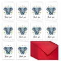 Set dettagliato con 10 biglietti di ringraziamento elefante e buste rosse vivaci - Stile Elefante (T02040071)