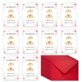 Detailed set of 10 anniversary cards with gold rings, roses and red envelopes for couples - Wedding Rings Anniversary (T02040097)