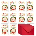 Set aus 10 Schaf-Weihnachtskarten mit roten Umschlägen auf weißem Hintergrund im Detail - Weihnachtskranz Schaf Stil / Grußkarten Und Umschlag Set