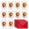 Detail set of 10 cartoon lion Thank You cards with matching red envelopes for gifts - Lion Style (T02040072)