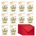 Detailansicht von 10 Weihnachtskarten mit süßer Maus-Illustration und 10 roten Umschlägen - Maus In Teetasse Stil / Grußkarten Und Umschlag Set