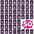 Set de 50 cartes d'oracle animalier violet avec textes inspirants et motifs floraux - Cartes d'Inspiration Animaux Violettes (50 Feuilles)