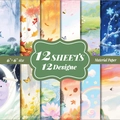 12 sheets of 6x6 inch scrapbook material paper with nature and animal illustrations - Fresh Animal Nature Series (T01042947)