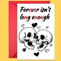 Tarjeta de San Valentín gótica con diseño de calaveras y sobre rojo sobre fondo amarillo - Estilo Esqueleto Hasta Que La Muerte Los Separe (T02040153)