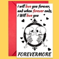 Set de tarjeta de San Valentín con diseño de calavera y sobre rojo en fondo amarillo - Estilo Confesión Romántica Esqueleto Mirando Marco (T02040159)