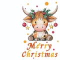 Christmas greeting card featuring a watercolor Highland cow with festive ornaments - Watercolor Highland Cow With Star Charm (T02040105)
