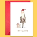 Retro Christmas greeting card set with Santa Claus illustration and red envelope - Santa In Gray Coat With Gifts (T02040062)