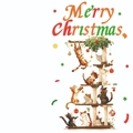 Christmas card with cats on a festive cat tree illustration and Merry Christmas text - Cats On Tree Stand With Christmas Decor (T02040108)