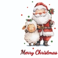 Christmas greeting card featuring watercolor Santa and sheep with festive red dots - Santa Claus And Sheep Polka Dot (T02040113)