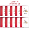 Flat lay of 10 cute polar bear birthday cards with 10 red envelopes in a bulk set - White Bear Style (T020400564)
