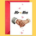 Tarjeta de aniversario Mr y Mrs con ilustración de acuarela y sobre rojo festivo - Estilo Acuarela Corazón Tomado de la Mano Sr. y Sra. (T02040172)