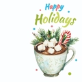 Watercolor Christmas card set with hot chocolate design and Happy Holidays greeting - Hot Chocolate With Marshmallows (T02040116)
