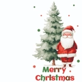 Large watercolor Christmas card featuring Santa Claus and green tree with Merry Christmas text - Watercolor Christmas Tree And Santa (T02040117)