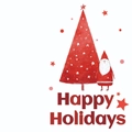 Christmas card variant featuring a red hand-drawn tree and Santa with Happy Holidays text - Red Christmas Tree And Elf (T02040118)