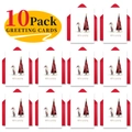 Set di 10 biglietti di Natale vintage con buste rosse e motivi festivi in dettaglio - Stile Babbo Natale in Veste Bianca e Piccolo Albero (T02040061) / Biglietti D'Auguri E Buste Rosse