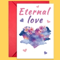 Tarjeta Eternal Love con sobre rojo y diseño de corazón floral púrpura - Estilo Amor Eterno Corazón Cielo Estrellado (T02040175)