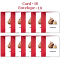 Set of 10 large Capybara birthday cards with red envelopes and cute cartoon cake designs - Capybara Style (T020400561)