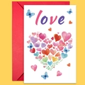 Set de tarjetas de felicitación de San Valentín con diseño de corazón y sobre rojo - Estilo Acuarela Múltiples Corazones Coloridos (T02040176)